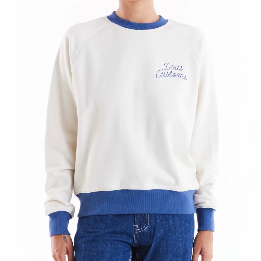 Deus Customs White and Blue crew neck sweatshirt- sz XL